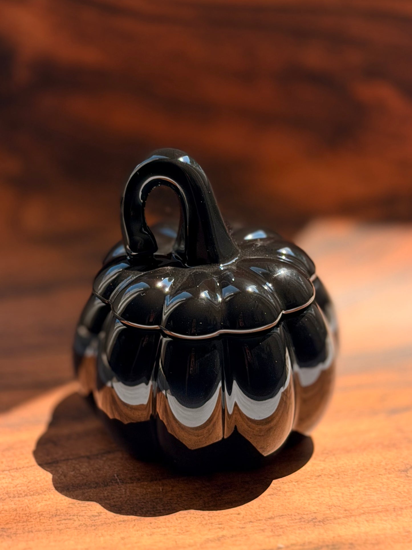 Midnight Black Ceramic Stemmed Pumpkin